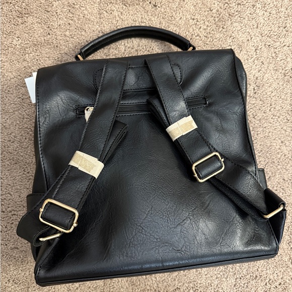black faux leather school backpack Scratch-Resistant Vegan resistant to stay in shape Marvolia Mini Backpack for Women